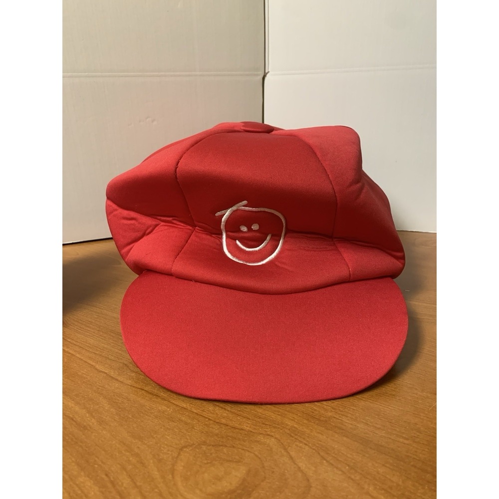 Super Mario Brothers Style Hat With Smiley Face Red, Puffy Elastic